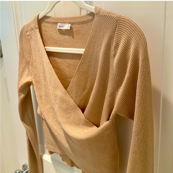 ALC gold cropped cross over top sweater - Picture 3 of 4